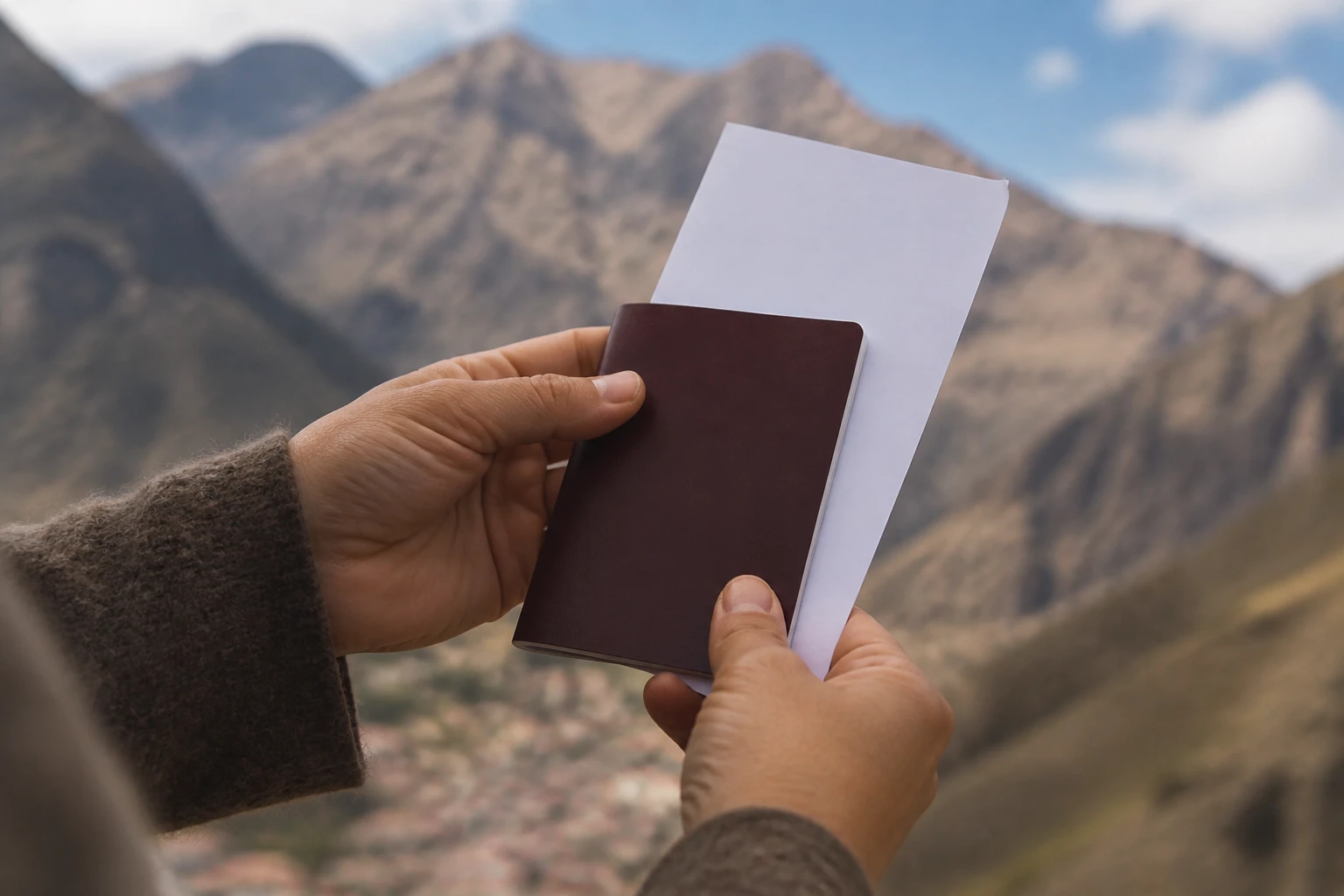 Traveler checking entry documents before a Cusco adventure trip