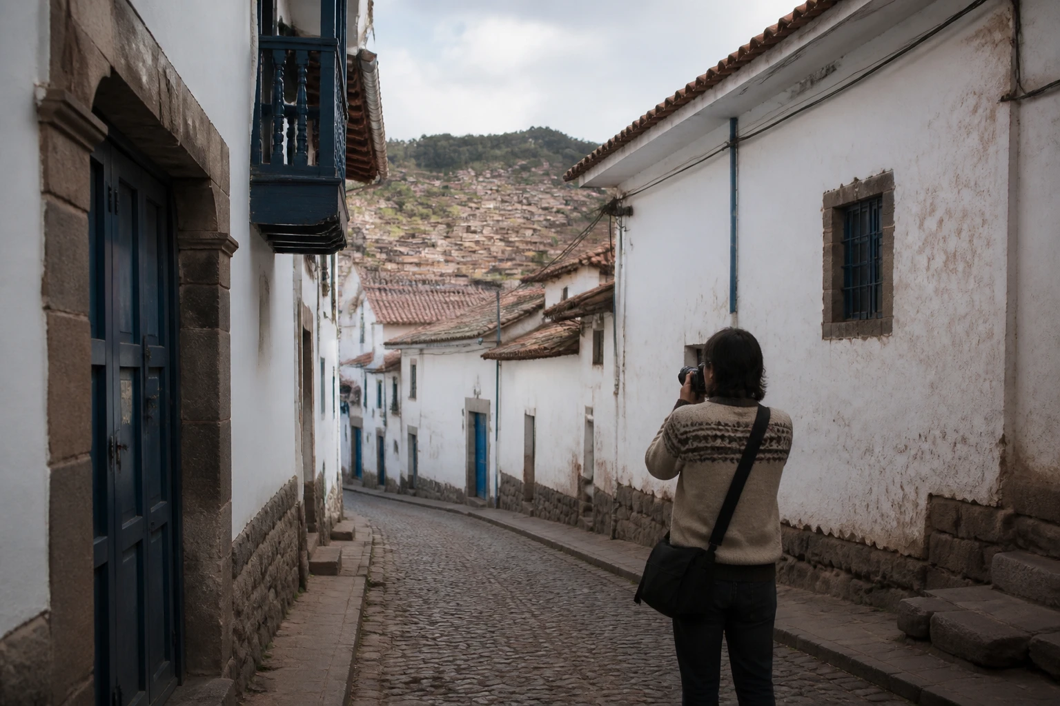Photographer exploring the San Blas area of Cusco