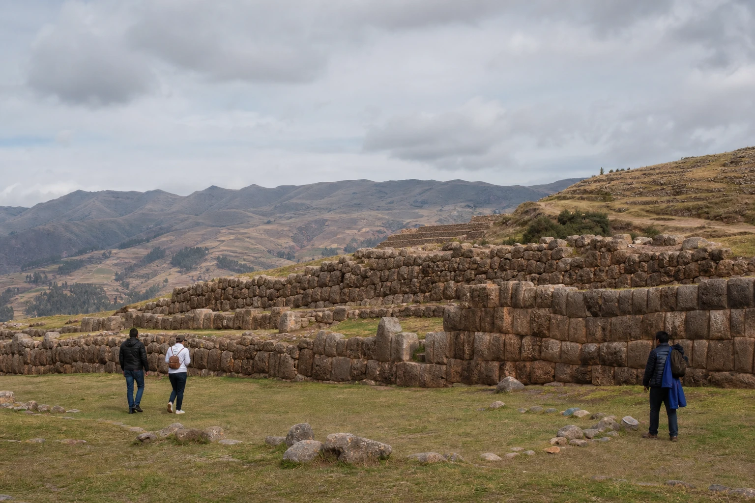 Visitors at the Chinchero archaeological park near Cusco