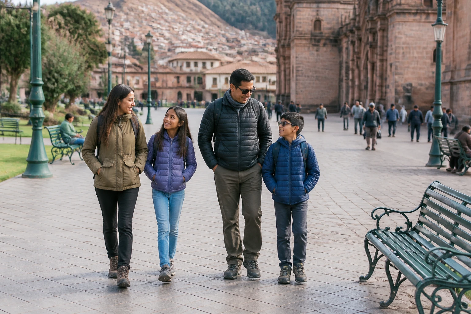 Travelers taking an easy walk in Cusco during acclimatization