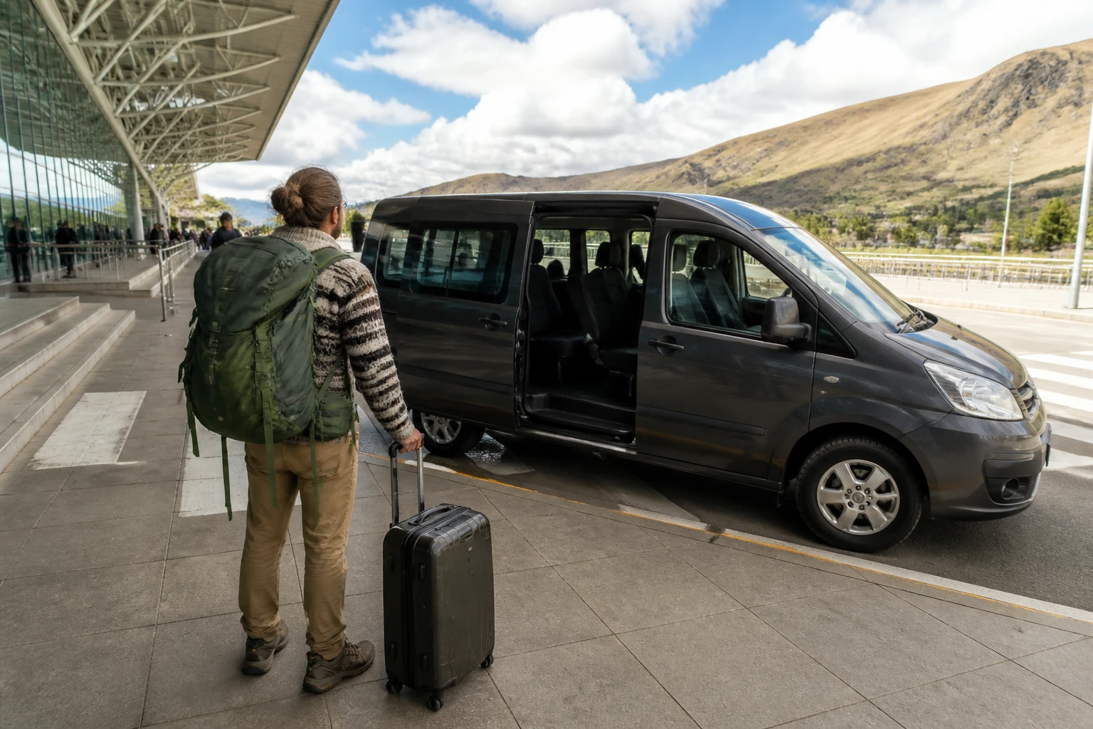 Traveler preparing for an airport transfer in Cusco
