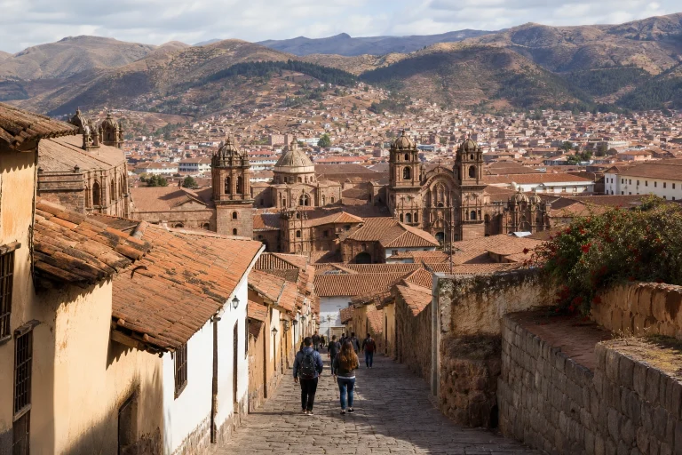 View across Cusco rooftops and stone streets