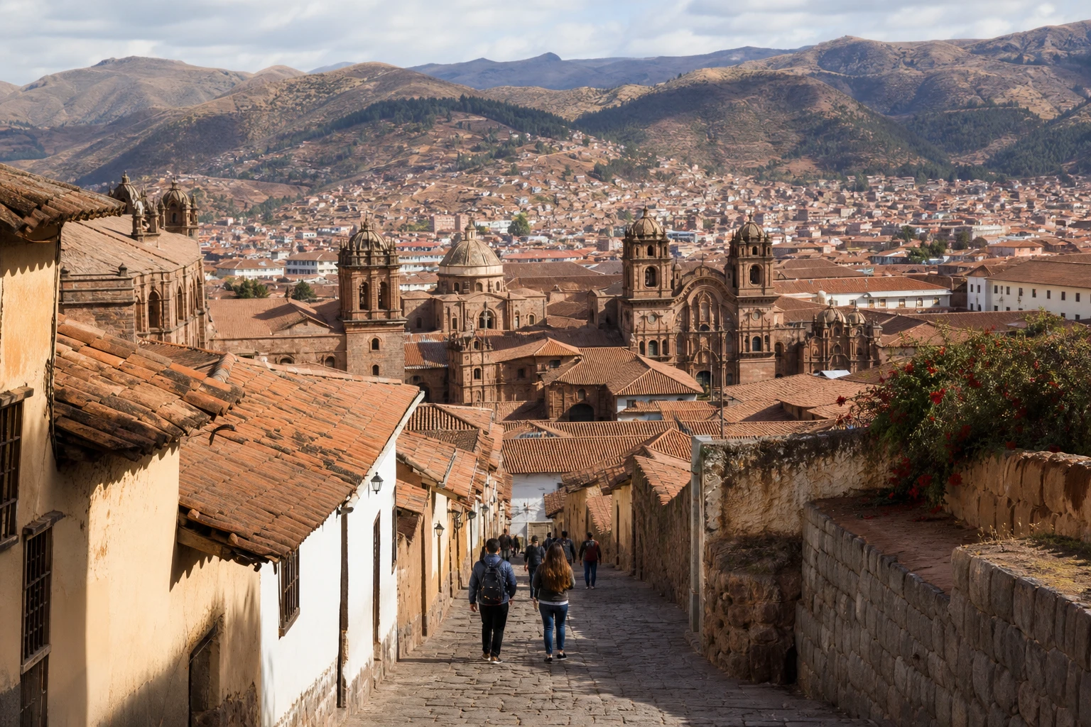 View across Cusco rooftops and stone streets