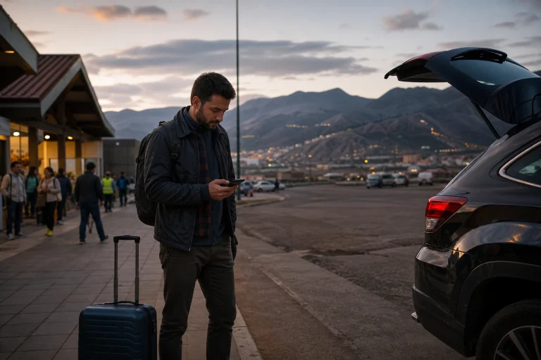 Traveler arriving in Cusco with luggage on the first evening