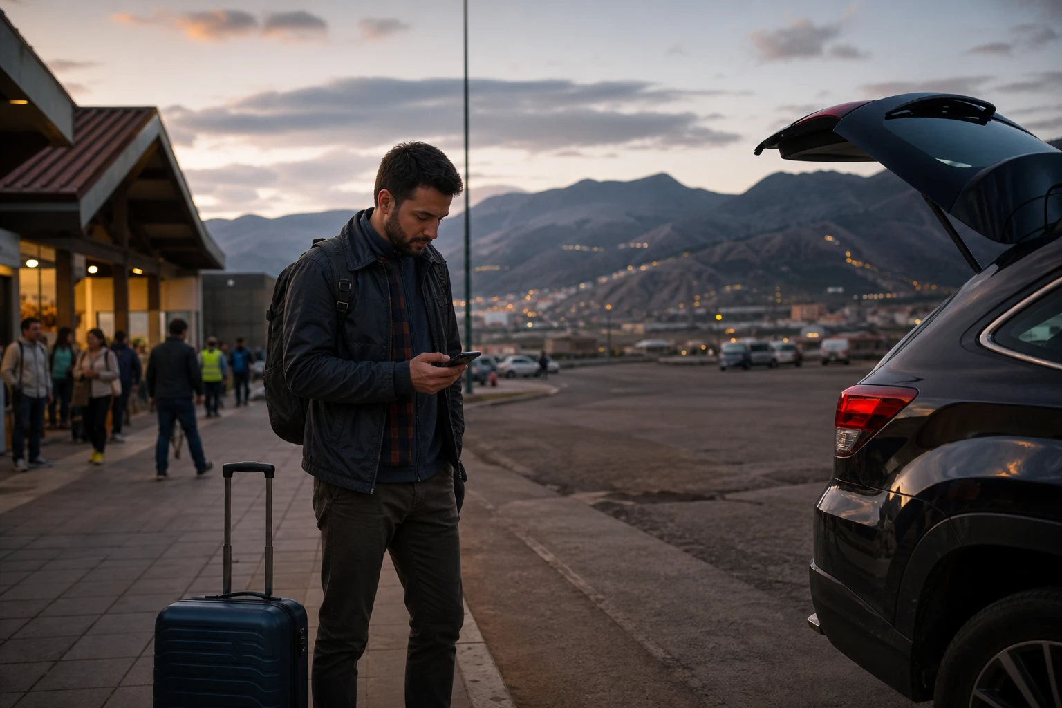 Traveler arriving in Cusco with luggage on the first evening