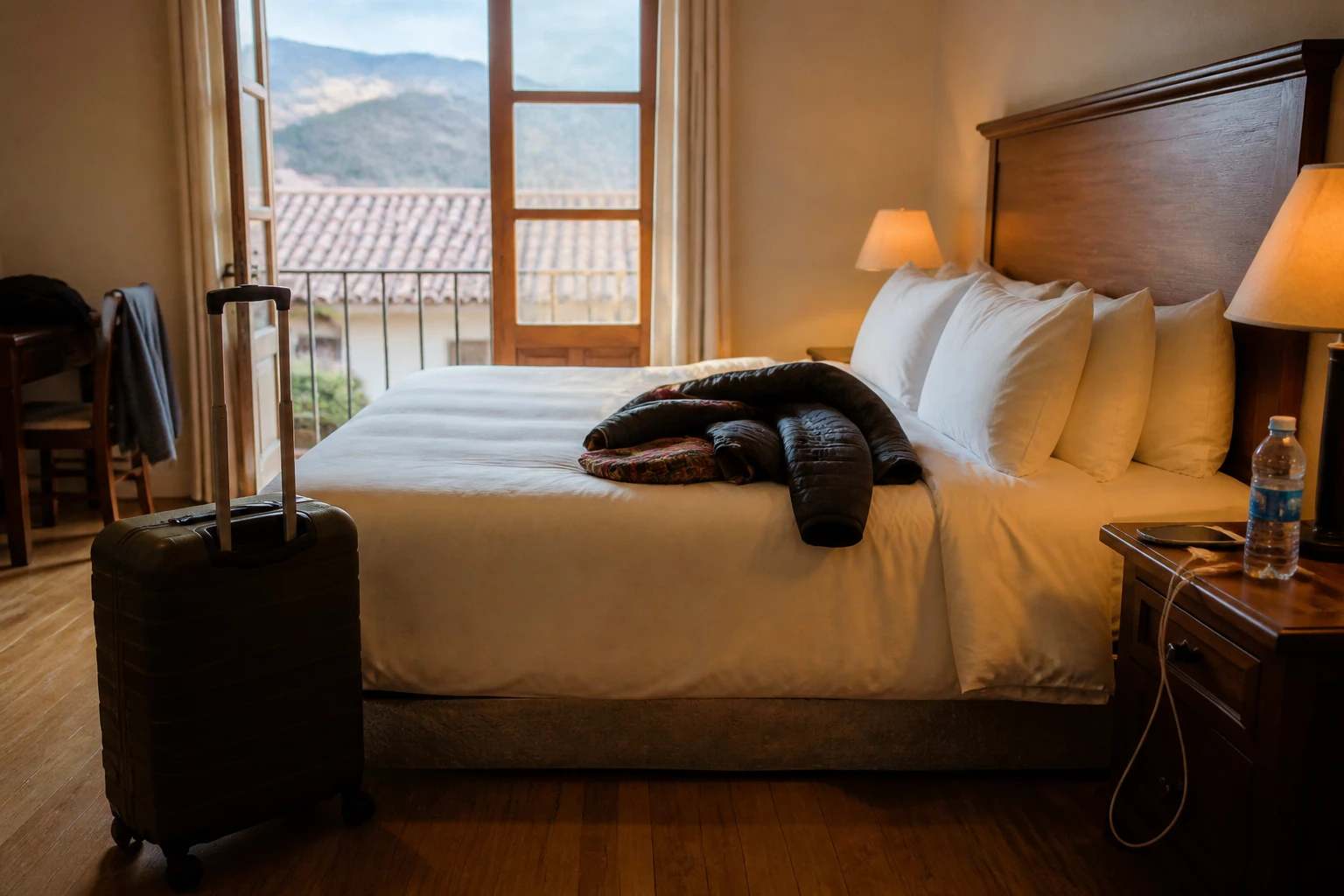 Simple hotel room setup for a first night in Cusco