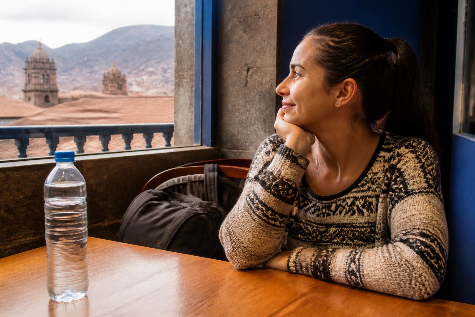 A traveler taking a slow meal break in Cusco