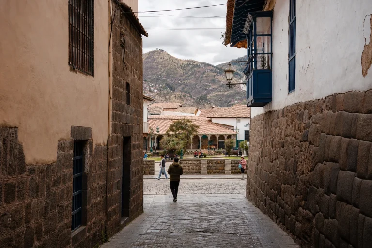 Historic street and plaza scene in Cusco