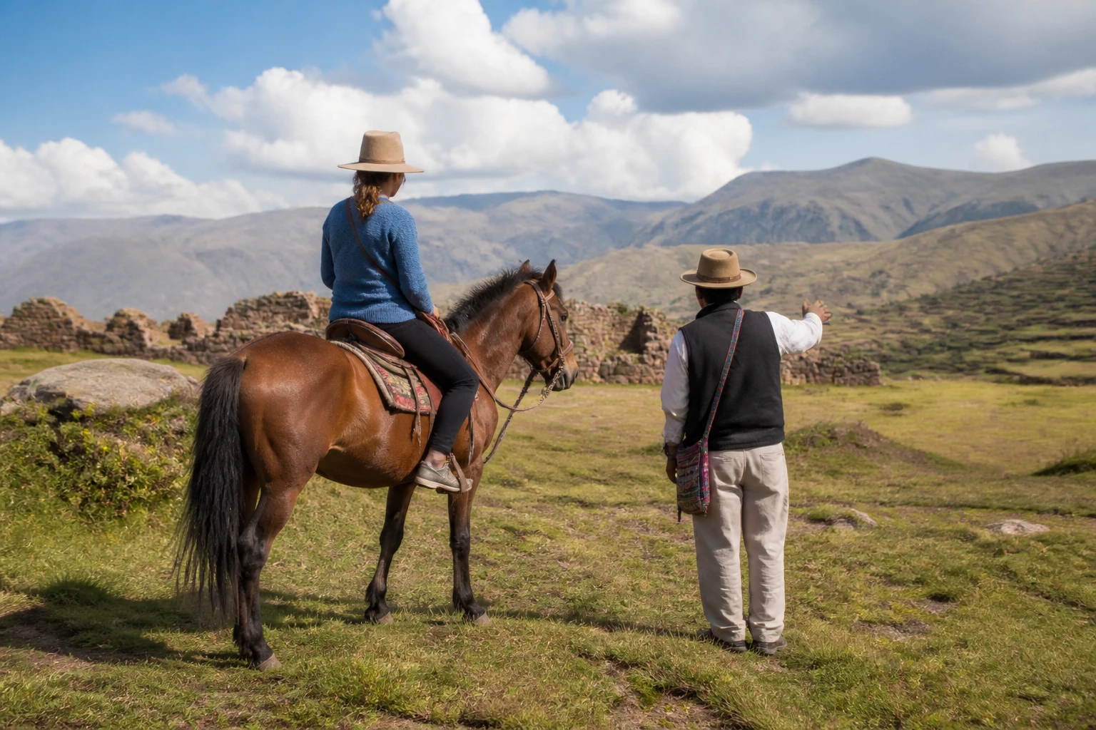 Guided horseback ride on an open trail in the Cusco highlands