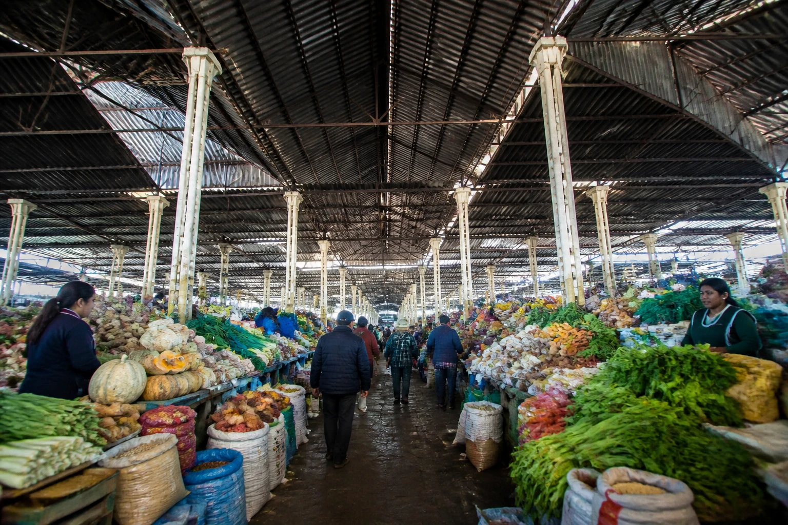 Covered market aisle in Cusco