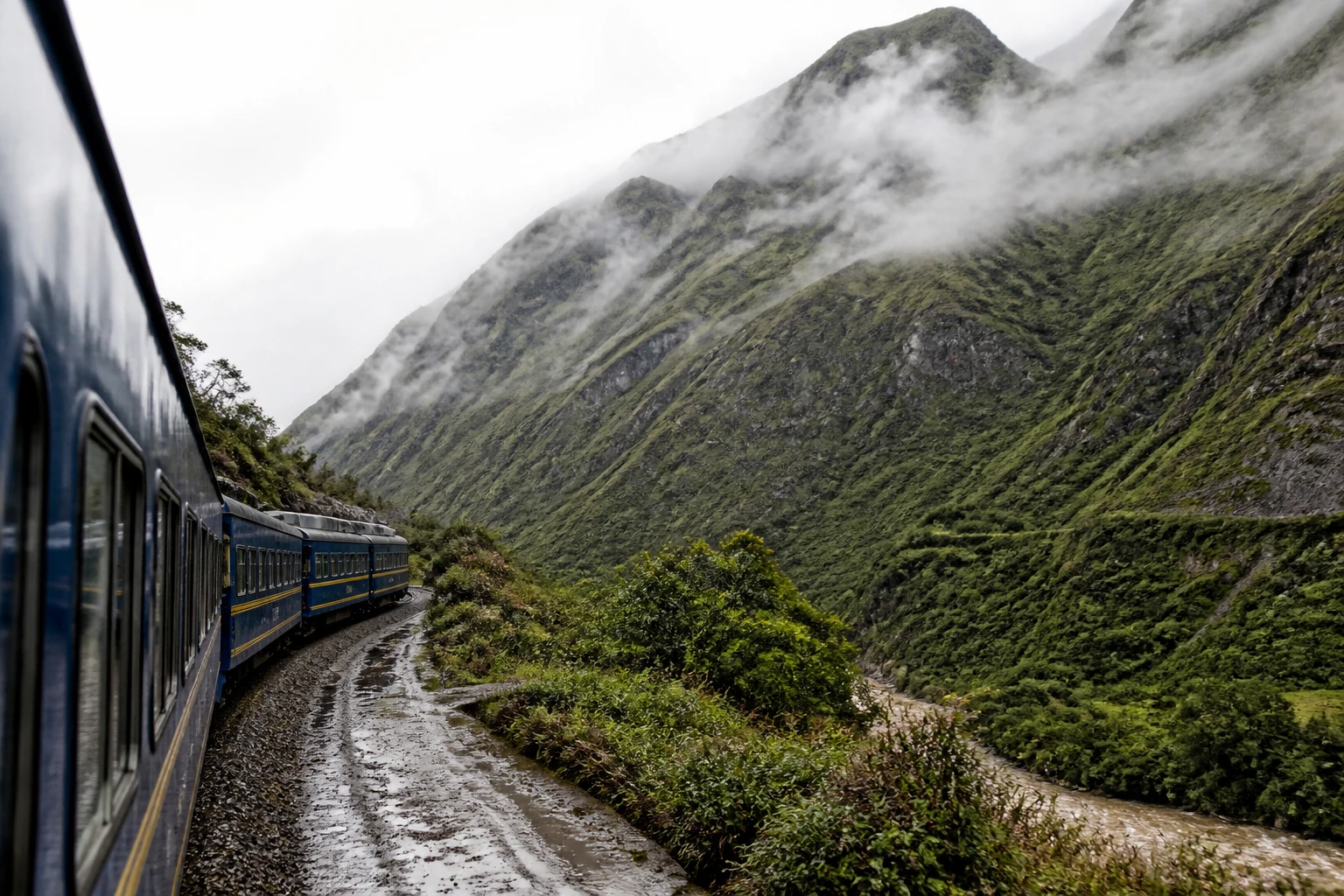 Rainy conditions along an Andean rail route