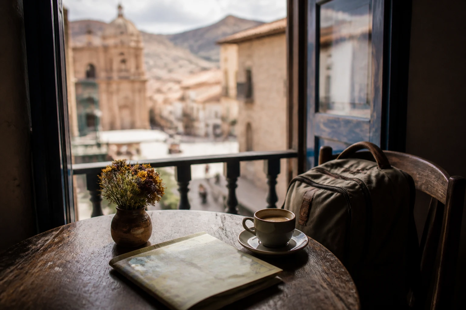 Travel planning break in a Cusco café