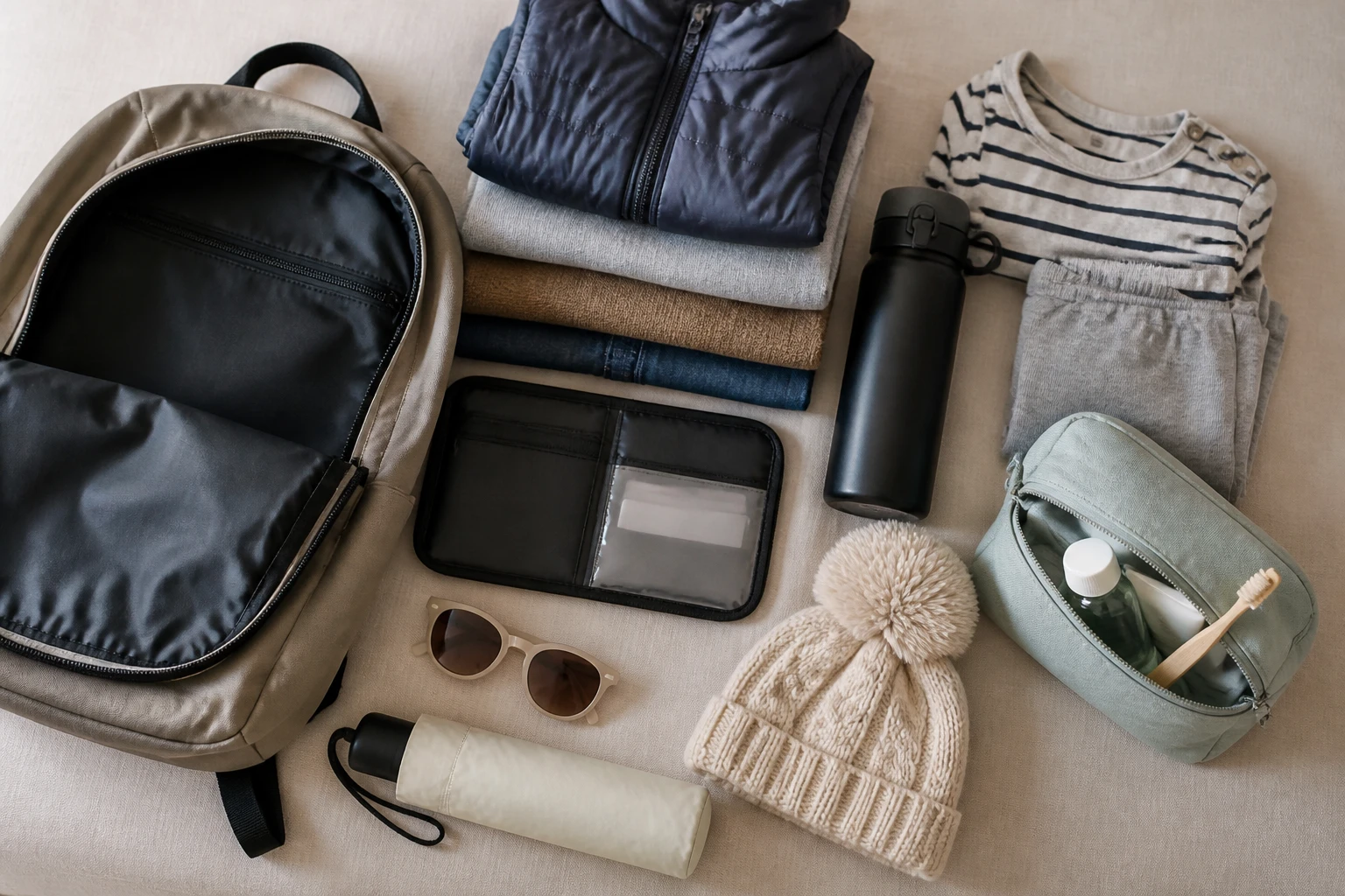 Compact family day bag prepared for sightseeing around Cusco