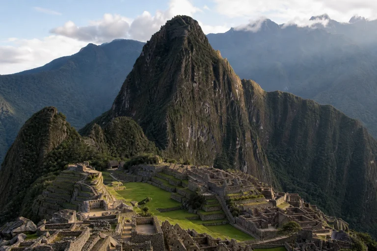 Huayna Picchu rising above the Machu Picchu archaeological landscape