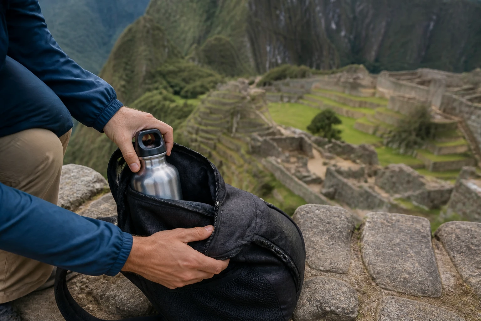 Traveler preparing a compact day bag for a timed visit