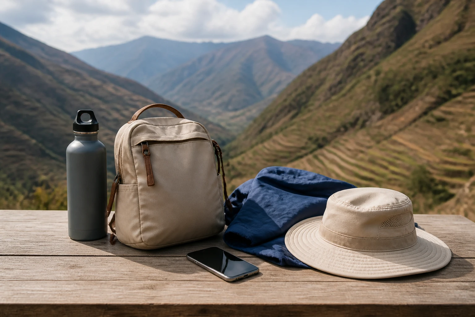 Day-trip essentials packed for a Pisac visit