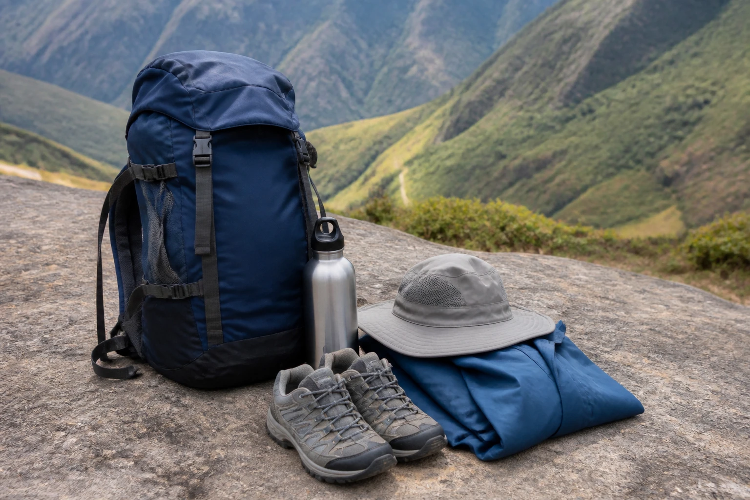Practical items packed for an outdoor archaeological visit near Cusco.