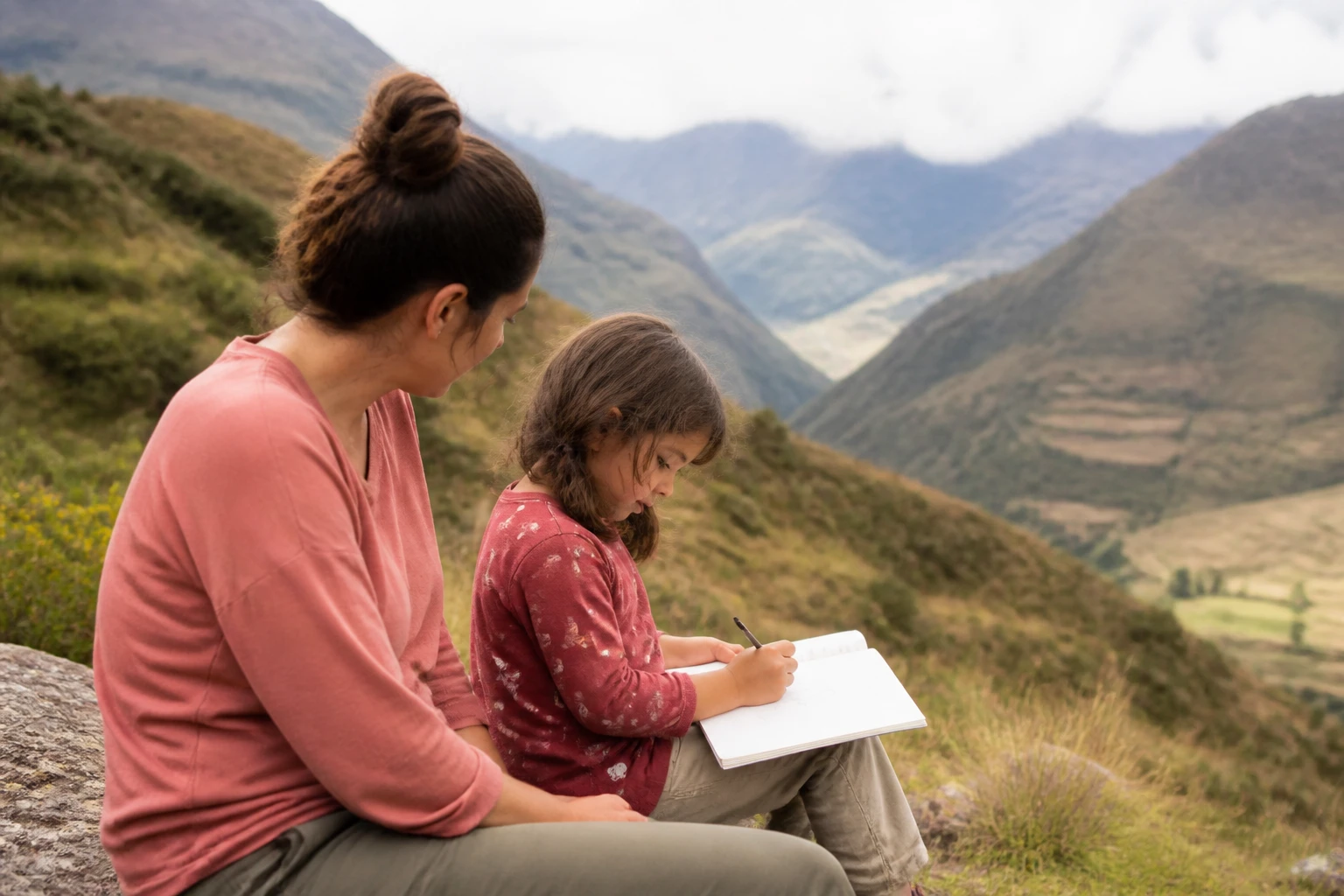 A child sketching during a family break in the Sacred Valley