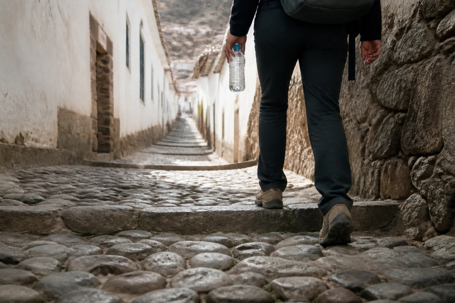 Walking shoes on uneven cobblestones in San Blas