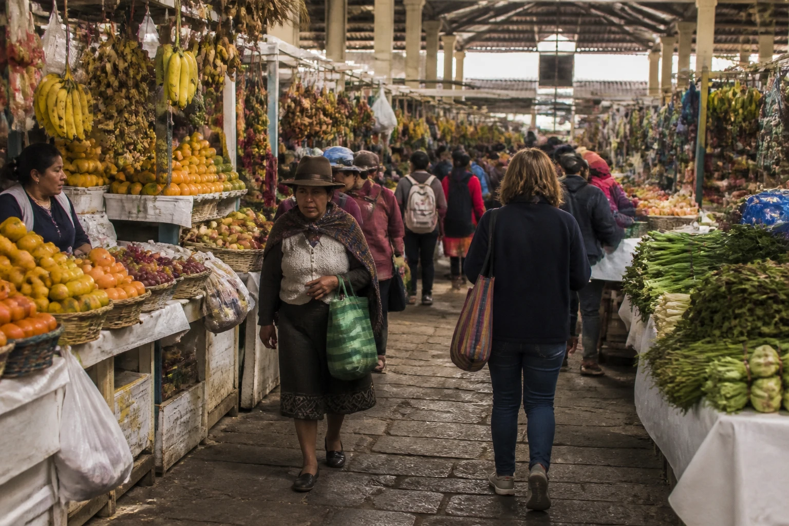 A busy aisle inside San Pedro Market