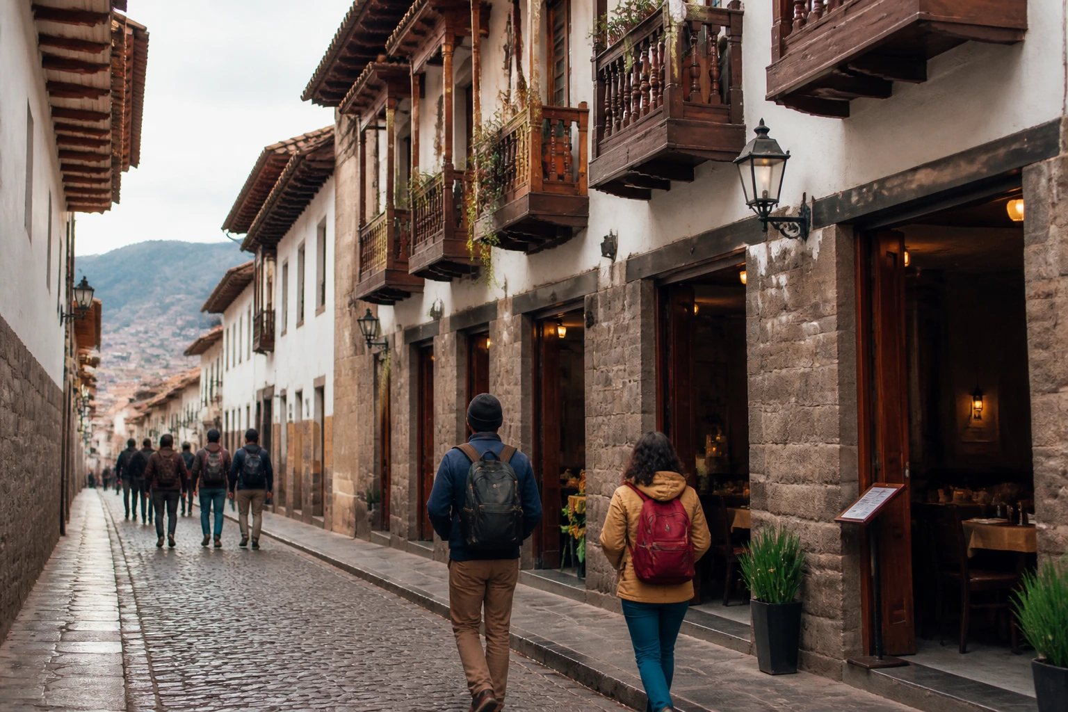 Cobbled street and historic buildings in central Cusco