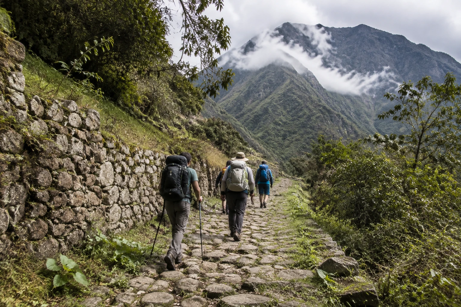 Hikers at the Piskakuchu trailhead for the classic Inca Trail
