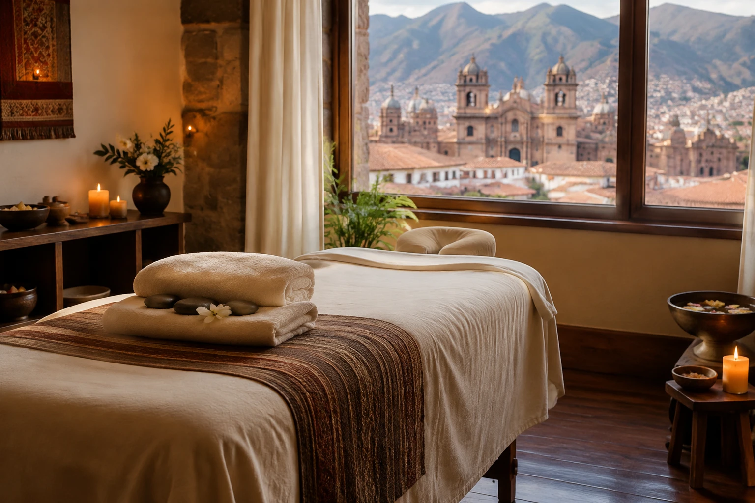 Prepared massage treatment space at Cusco Spa Massage